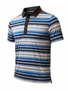 G/FORE Blue Jersey Striped Golf Polo